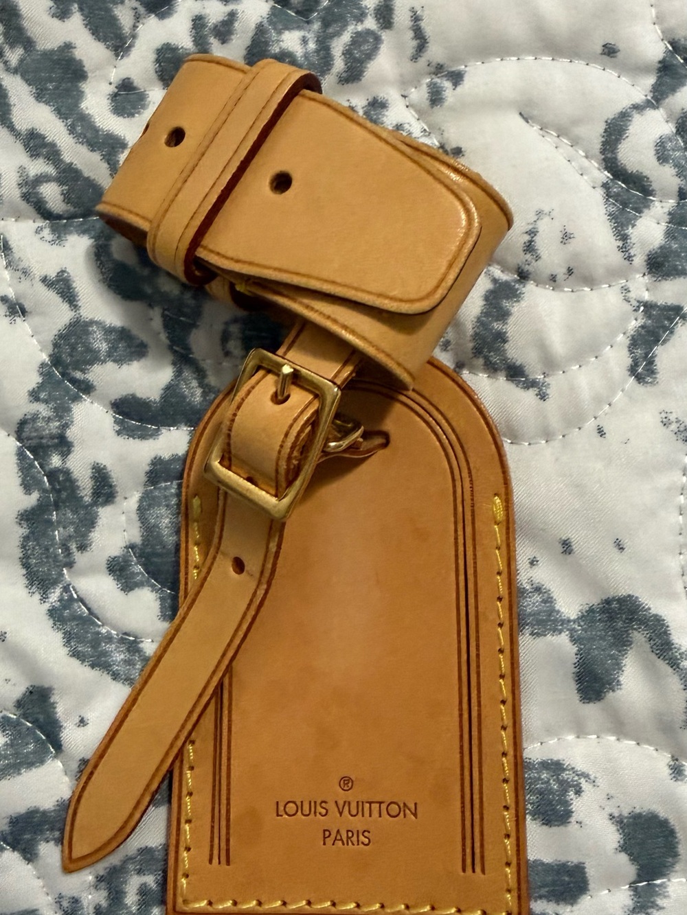 Louis Vuitton Tan Leather Luggage Tag with Adjustable Strap
